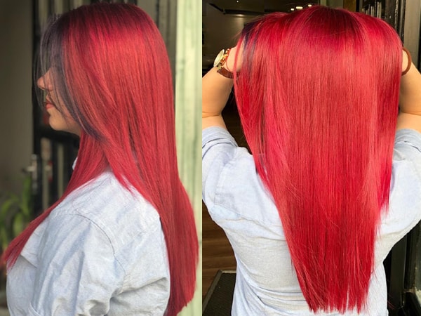Balayage rojo en cabello largo