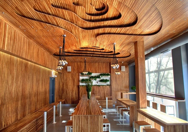 Diseño de techo de madera para tienda