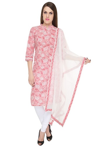 Kurta largo estampado rosa Jaipuri