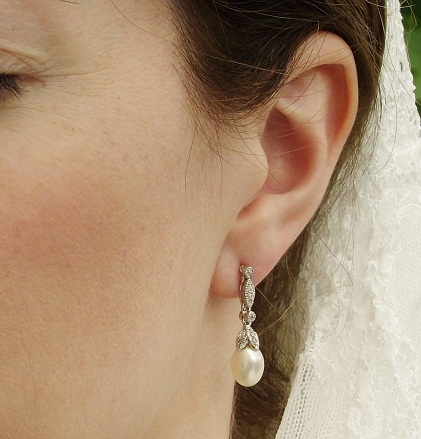 Lussuosi orecchini da sposa con perle d'acqua dolce e diamanti