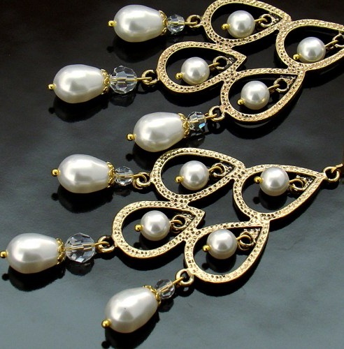 Orecchini lunghi di perle di cristallo Swarovski