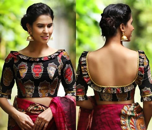Diseño de blusa con cuello barco Kalamkari