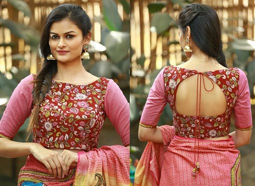 Sari de algodón con blusa Kalamkari
