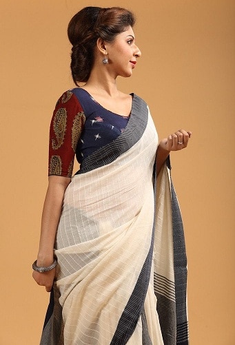 Saris en telar manual con blusa Kalamkari