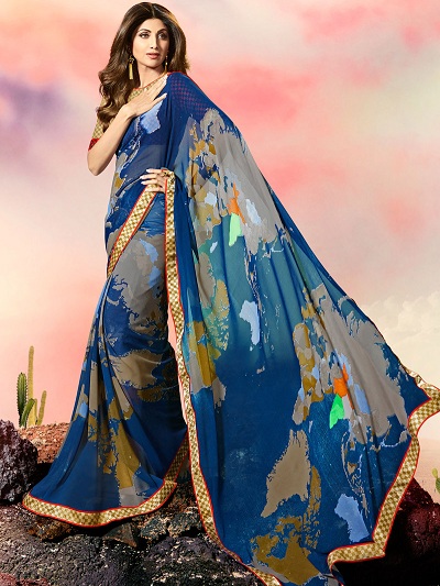 Radhika Saree del diseñador azul