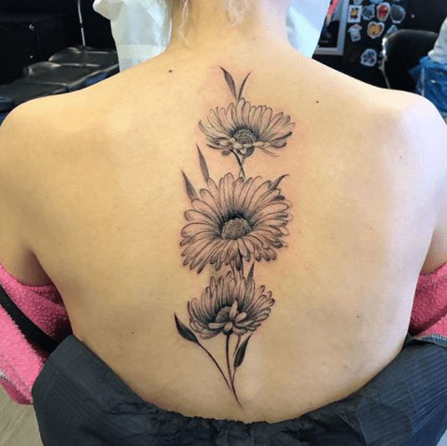 Diseño de tatuaje de margarita en la espalda