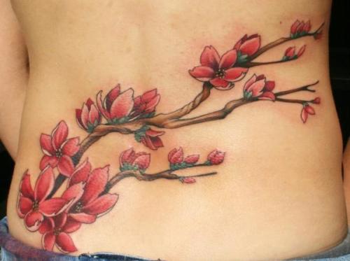 Tatuaggio fiore di ciliegio sulla schiena