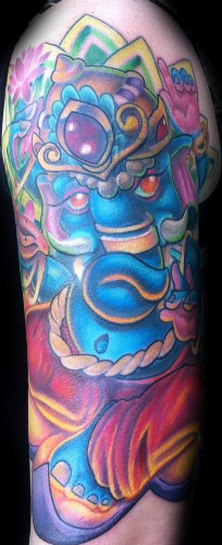 Tatuaje azul de manga completa de Ganesha