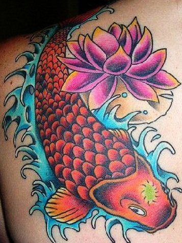 Disegno del tatuaggio del loto di pesce