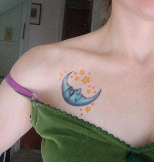 Un simpatico disegno di tatuaggi con luna e stelle