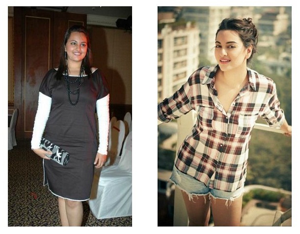sonakshi sinha antes y después de la pérdida de peso