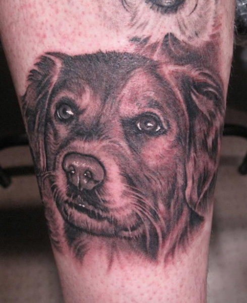 Arte del tatuaggio della gamba inferiore del cane da compagnia