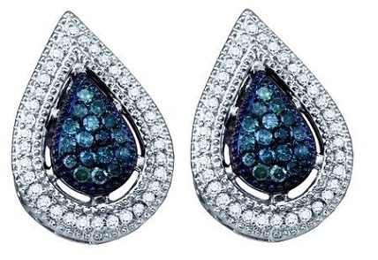 Aretes de diamantes azules en forma de hoja