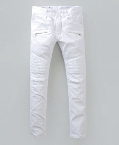 Jeans uomo denim tasche con zip bianchi