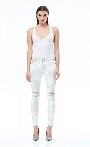 Jeans da donna in denim bianco skinny a vita media