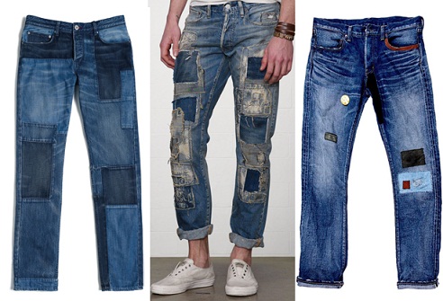 Jeans da uomo in denim con patchwork