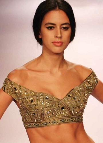 Diseño de blusa con hombros descubiertos para Net Saree