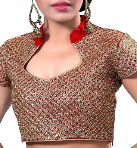Blusa de cuello chino para sari de red