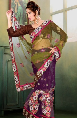 Diseño de blusa lisa de un solo color para Net Saree
