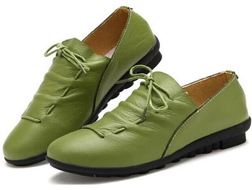 zapatos de mujer de cuero verde puro