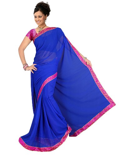 El sari de gasa azul real