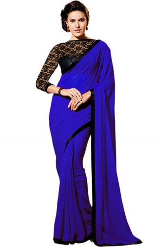 El sari azul profundo para blusas de manga completa