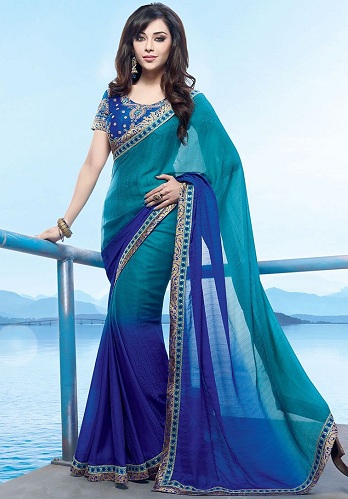 El sari azul turquesa y azul ombre