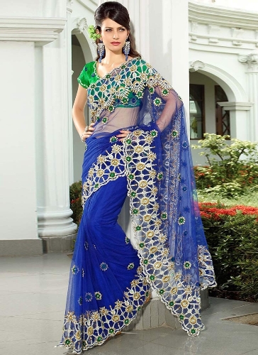 El sari de diseñador Blue Net