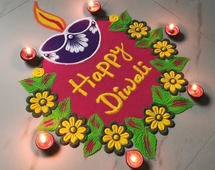 Diseño simple de Diya Rangoli - Happy Diwali