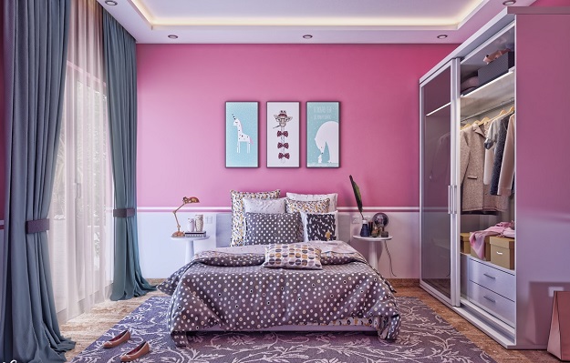 Design del colore della camera da letto rosa