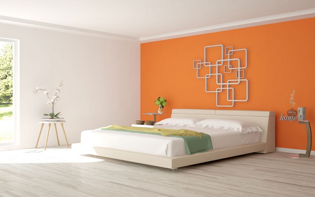 Diseño de color naranja para dormitorio