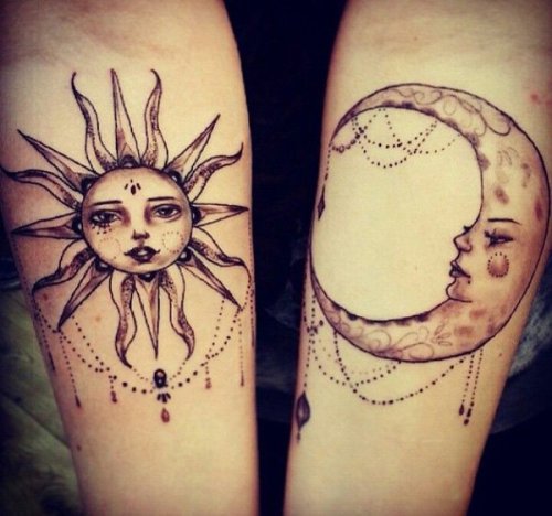 Diseños de tatuajes de sol y luna para parejas
