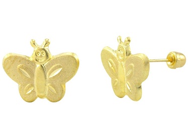 Pendientes de botón de oro con diseño de mariposa para mujer