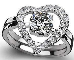 Anello cuore in platino per ragazze con diamanti