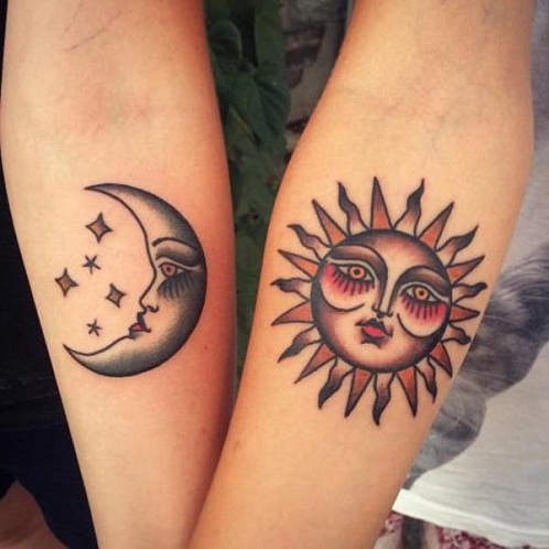 Tatuaggio Sole e Luna abbinati