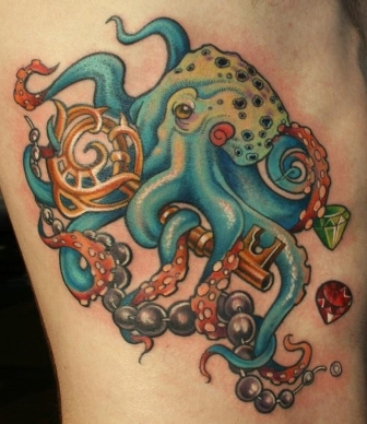 Tatuajes de animales pulpos anillados azules