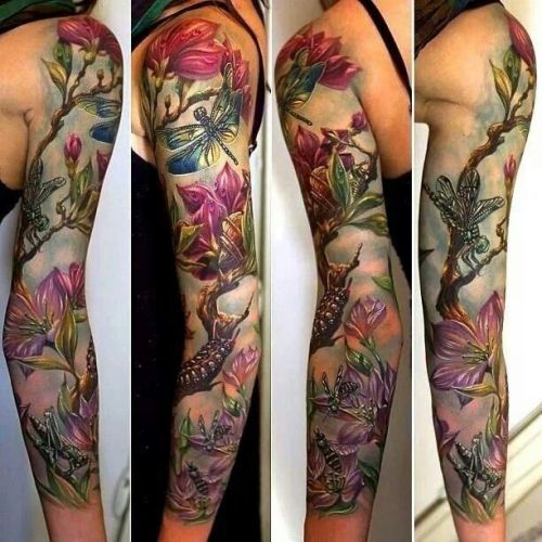 Tatuaje De Manga Completa De Arte Floral