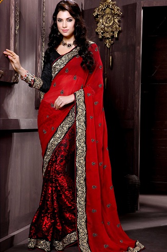 Rosso e nero metà e metà sari