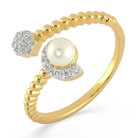 Elegante anillo de bodas con diamantes y perlas
