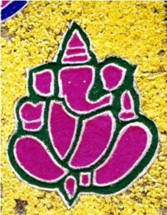 Diseño de Ganesh Rangoli con flores
