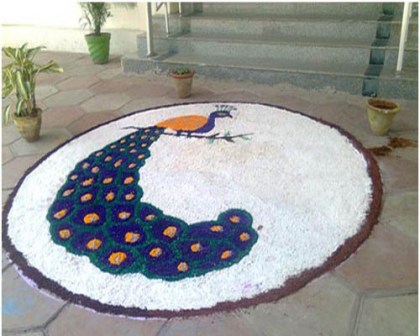 Diseños de pavo real Rangoli