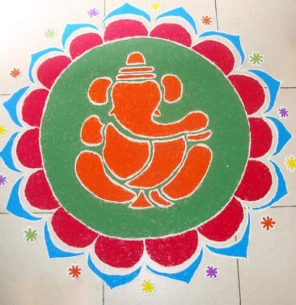 Diseño de Ganesha Rangoli para Vinayaka Chavithi