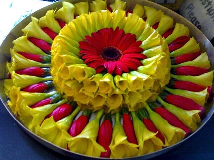 Rangoli con flores flotantes
