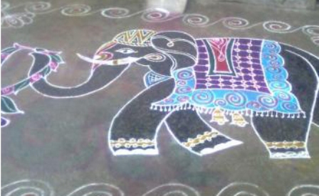 Rangoli de elefante decorado