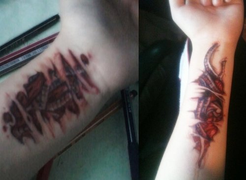 rasgado a través de la piel tatuaje