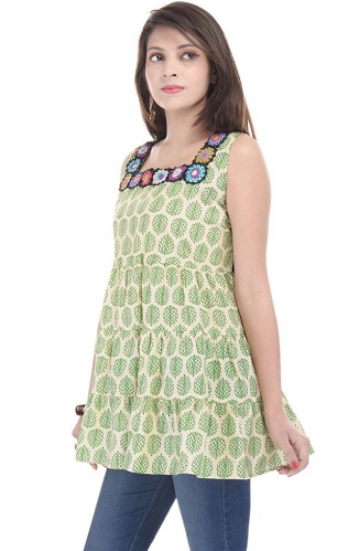 Túnica Kurti sin mangas de algodón verde