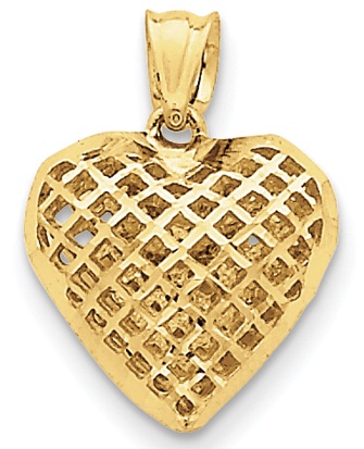 Colgante en forma de corazón de oro con diseño de malla