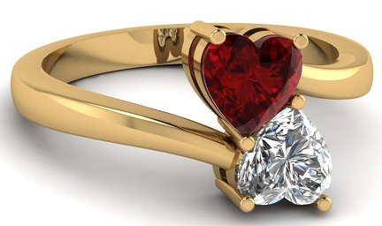 Diamante Cuore Rosso in Oro Giallo