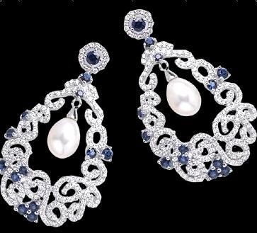 Aretes de diseñador de diamantes blancos con perla