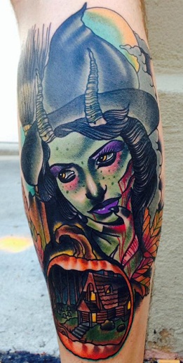 Diseño de tatuaje de bruja malvada